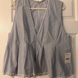 Free People Good Feels Blue Stripe Top